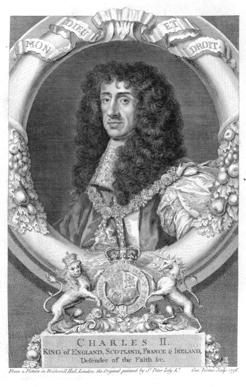 チャールズ2世（1630-85）1660年からのイギリスとアイルランドの王、ジョージヴァーチュー（1684-1756）1736による彫刻 作： ピーター・レリー
