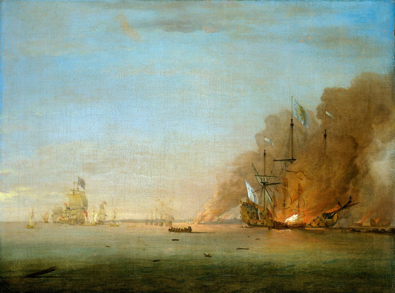 1692年5月23日、ラ・ホーグの海戦における「ソレイユ・ロワイヤル号」の破壊 作： ピーター・モナミー