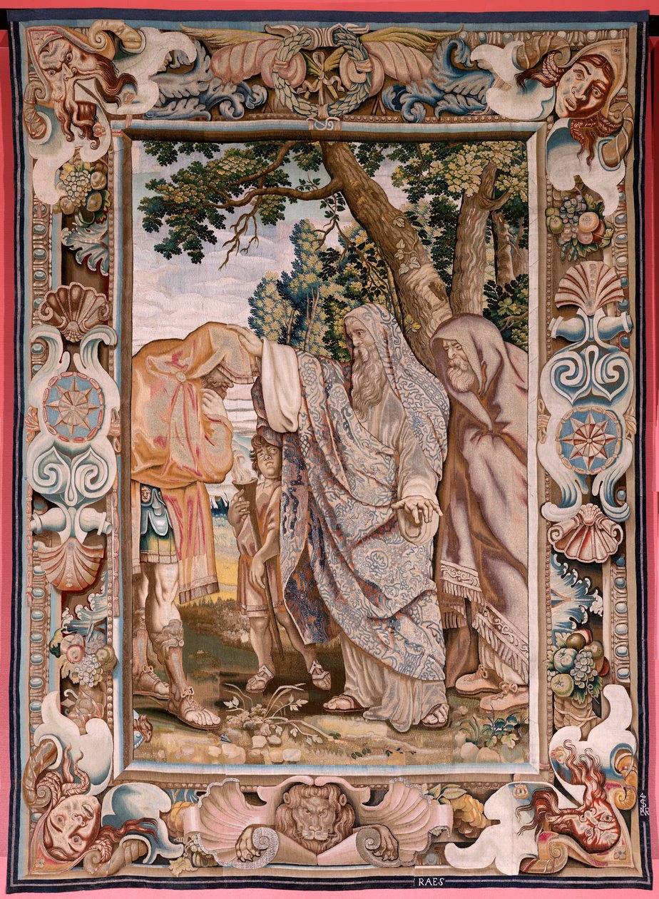 フランダースのタペストリー。 シリーズ 領事デシウス ムスの歴史。 バレリウスはデシウスを祝福します。 シリーズ4作目のタペストリー。 モデル PP ルーベンス。 ; ブリュッセルの Jan Raes II で製造。 1620～1629年頃。 ファブリック ゴールド、シルバー、シルク、ウール。 サイズ 405×330cm。 ロケーションロイヤルパル 作： ピーターポール（後）ルーベンス