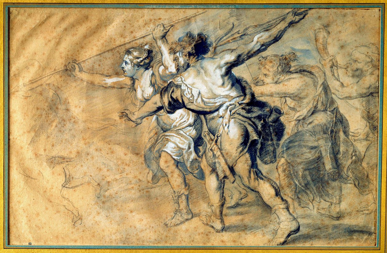 アタランテ」と「メレアージュ」。ピエール・ポール（Pierre-Paul）・ルーベンス（またはPeter PaulまたはPetrus Paulus）（1577-1640）のドローイング Ec.フラム 作： ピーター・ポール・ルーベンス