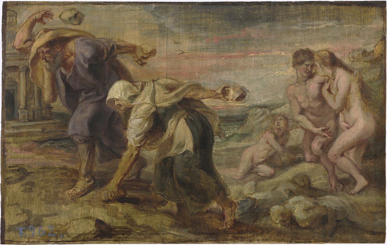 "Deucalion and Pyrrha" Peinture de Pieter Paul Rubens (1577-1640) vers 1636 - 油彩・木地 Dim 26,4x41,7 cm Museo del Prado, Madrid 作： ピーター・ポール・ルーベンス