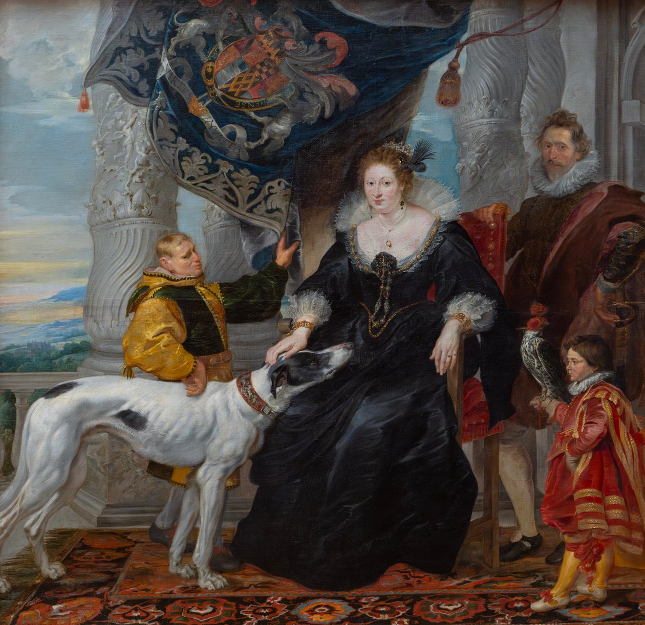 アランデル伯爵夫人アレシア・タルボット（1585-1654）とダドリー・カールトン卿（1573-1632）の二連肖像画、使用人2名と共に 作： ピーター・ポール・ルーベンス