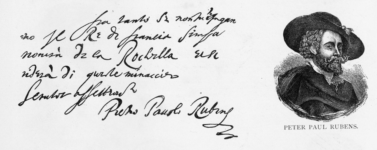 1627年12月30日、アントワープから書かれた、ラロシェル包囲戦でのイギリス海軍の敗北に関するイタリア語の手紙からのルーベンスの手書きおよび署名 作： ピーター・ポール・ルーベンス