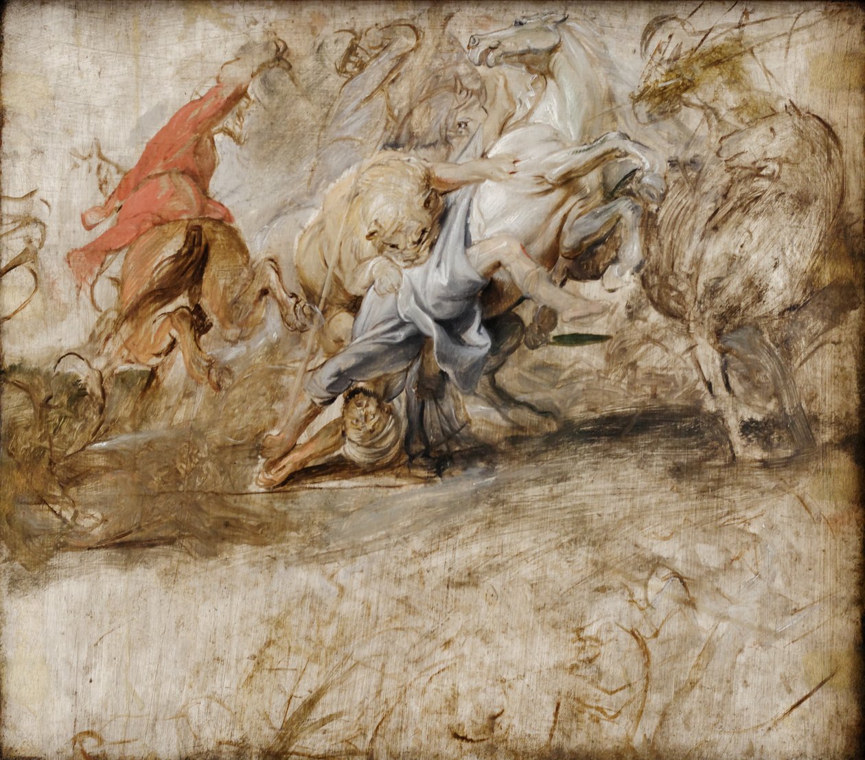 『ライオン狩り』（油彩スケッチ）；裏面：『代理結婚』（メディチ連作のスケッチ） 作： ピーター・ポール・ルーベンス
