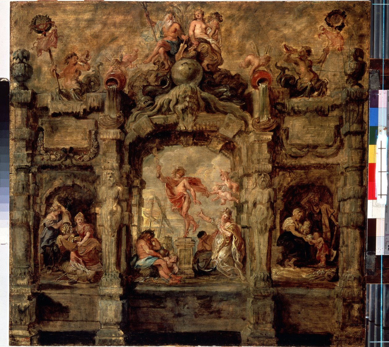 遠ざかるマーキュリー。 Peter Paul (Pierre-Paul) Rubens (または Peter Paul または Petrus Paulus) (1577-1640) による絵画。 木に油彩、76 x 79 cm 作： ピーター・ポール・ルーベンス