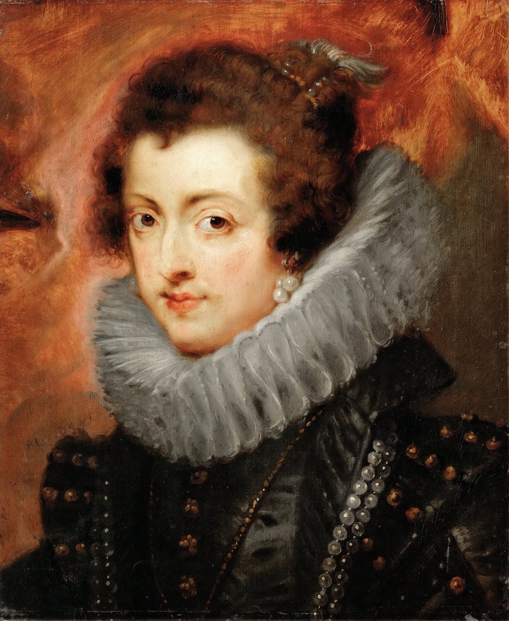 スペイン王妃エリザベート（1602-1644）の肖像 - ピーテル・パウル・ルーベンス（1577-1640）。木に油彩、1629年頃。寸法：48,5x40,5 cm。美術史博物館、ヴィエンヌ 作： ピーター・ポール・ルーベンス