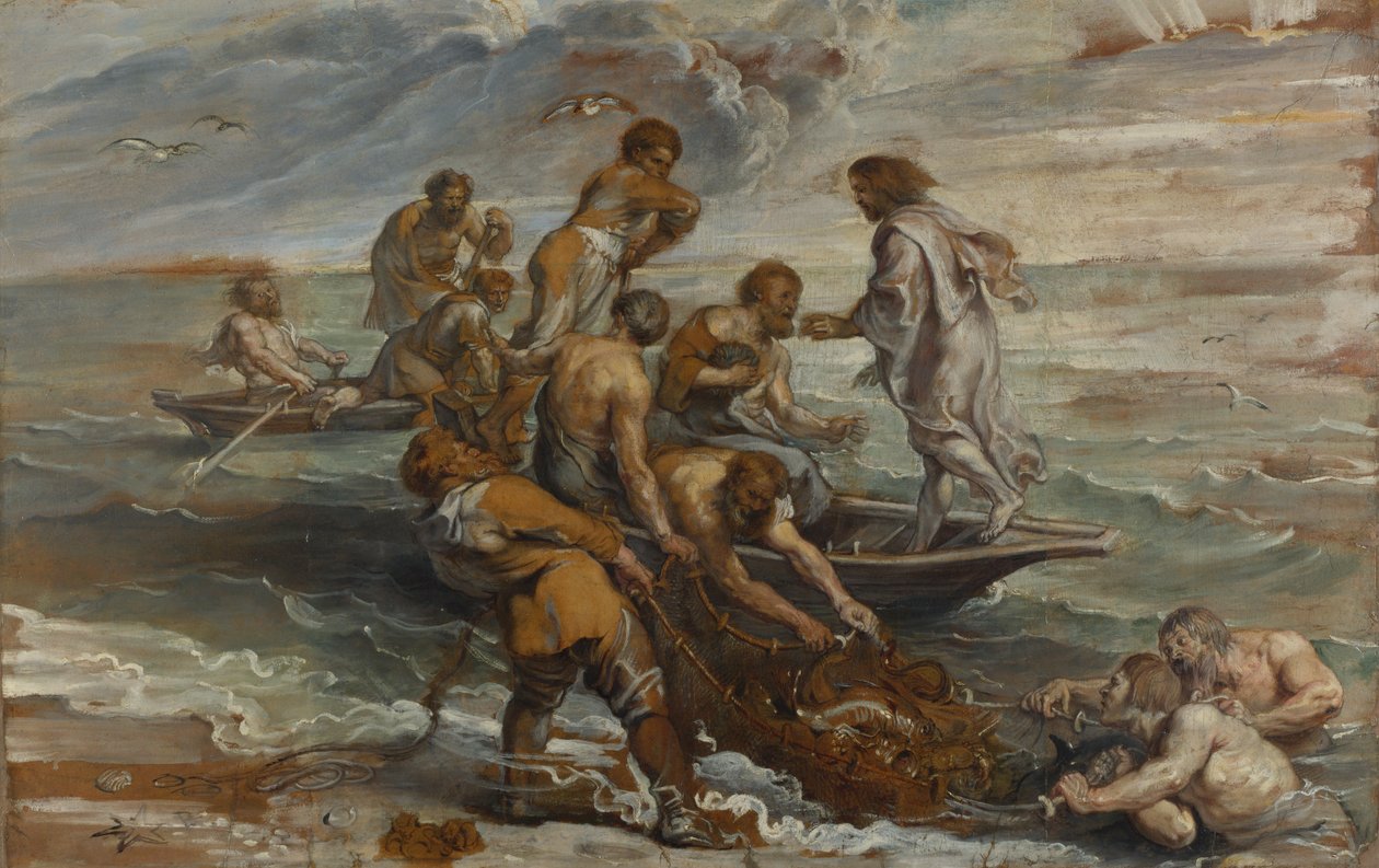 魚の奇跡のドラフト、1618-1619 作： ピーター・ポール・ルーベンス