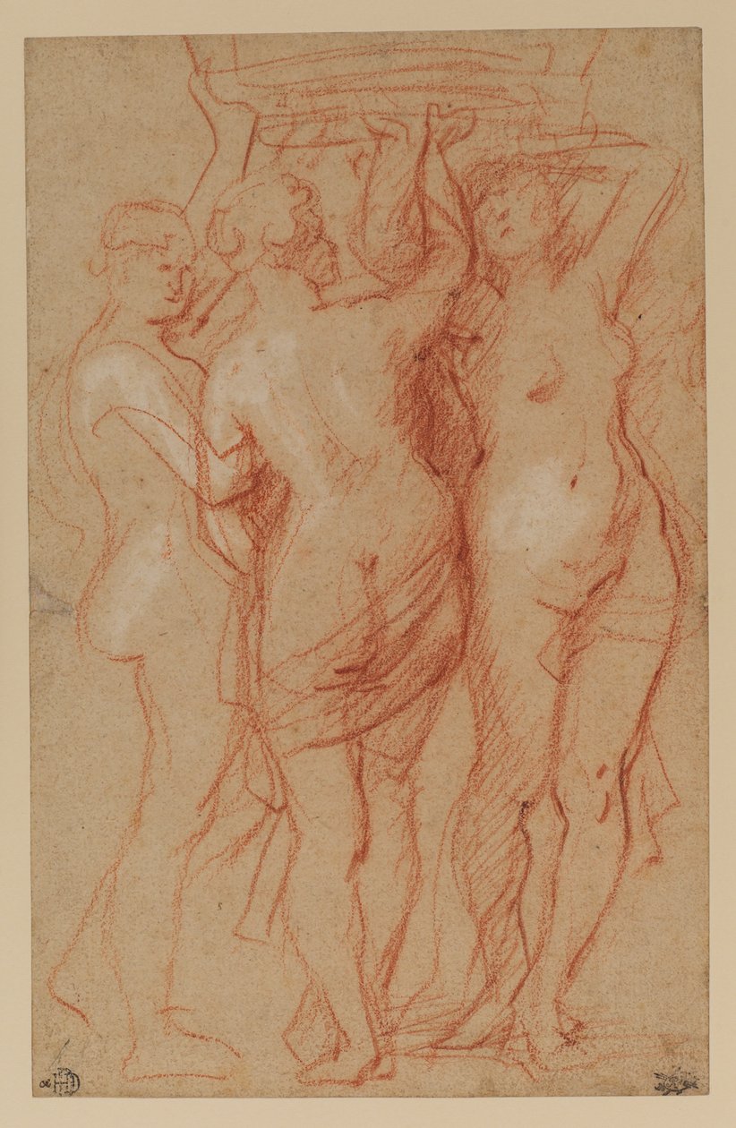 三美神、c.1635-40（紙に赤と白のチョーク） 作： ピーター・ポール・ルーベンス