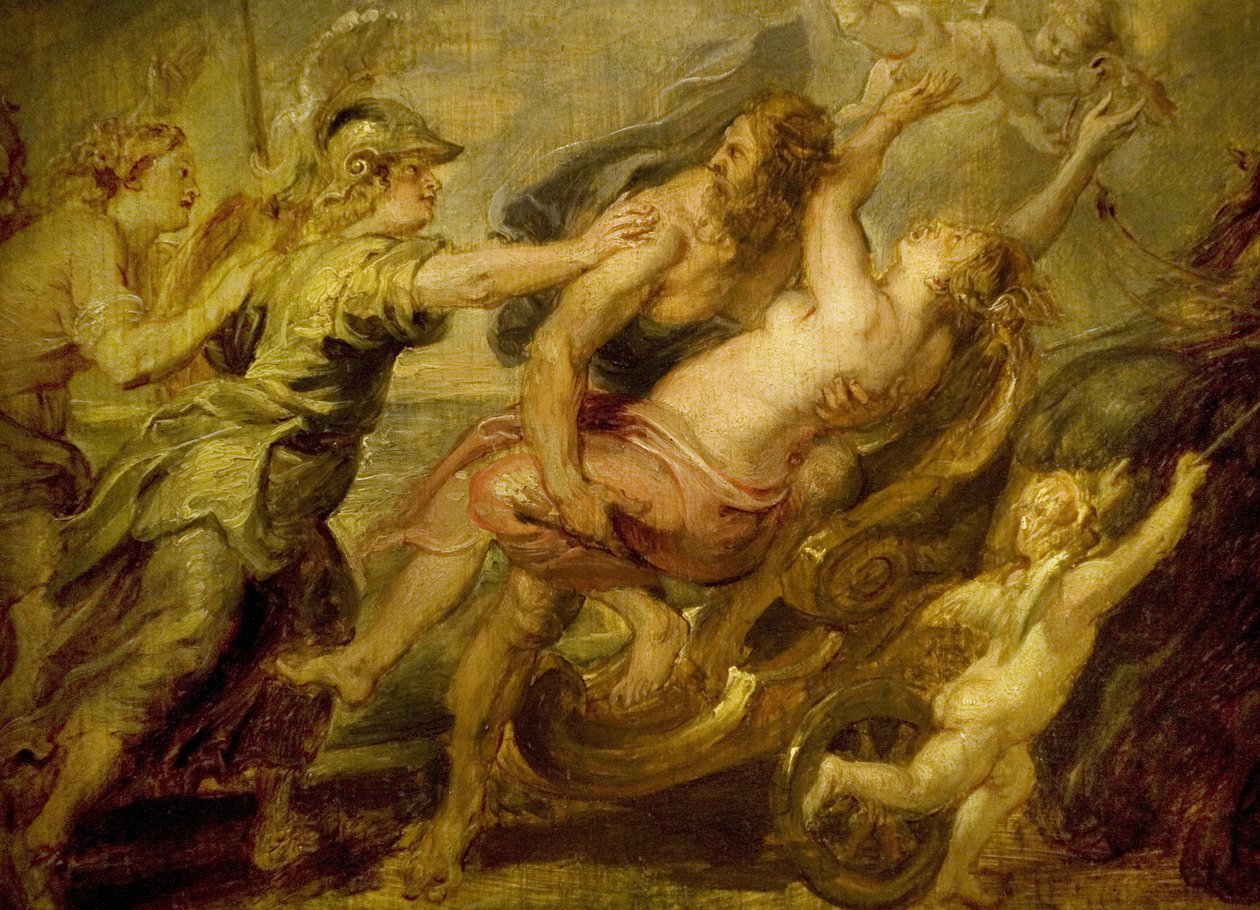 ピエール・ポール（Pierre-Paul）・ルーベンス（またはPeter PaulまたはPetrus Paulus）（1577-1640）の1636年頃のプロセルピネ誘拐事件は、ローマ神話の四季の女神プロセルピネが、冥界の神プルートに妻にするために誘拐され、ミネルヴ、ヴィーナス、ディアーヌが妻にしようとするものです。 作： ピーター・ポール・ルーベンス