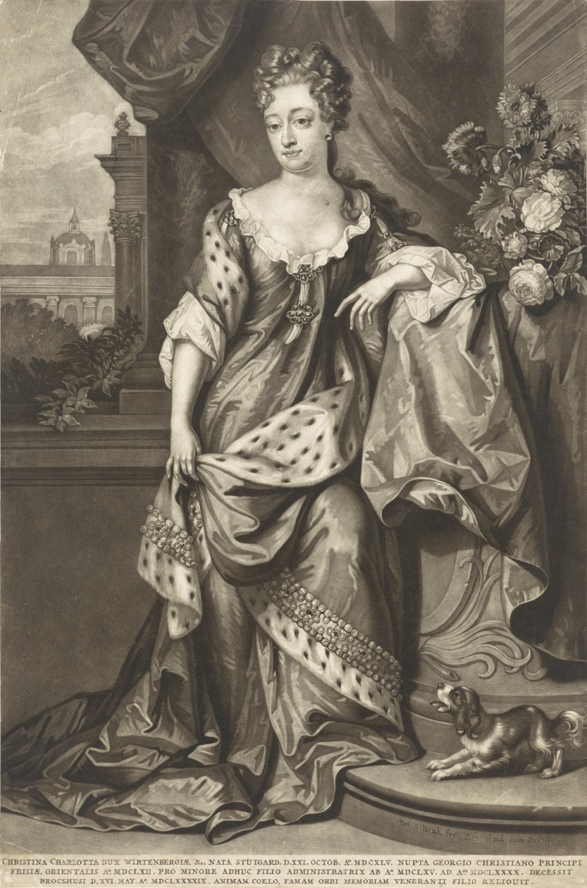 ヴュルテンベルクのクリスティーヌ・シャーロット (1645-1699)、東フリジアの王女、1699 年頃。 作： ピーターシェンク