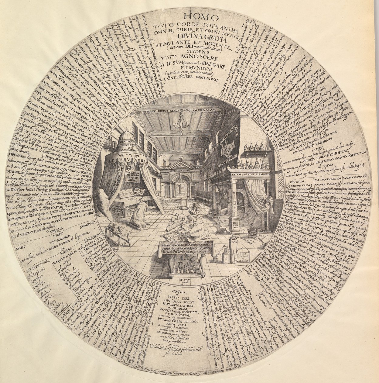 錬金術師の実験室」ハインリッヒ・クンラートより、「Aphiteatrum sapientiae aeternae.n.d. 作： ピーター・ファン・デル・ドアト