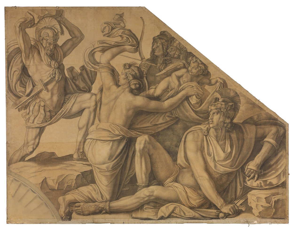 Aphrodite schützt Paris vor Menelaos. Karton zu den Deckenbildern der Münchner Glyptothek 作： ピーター・フォン・コーネリアス