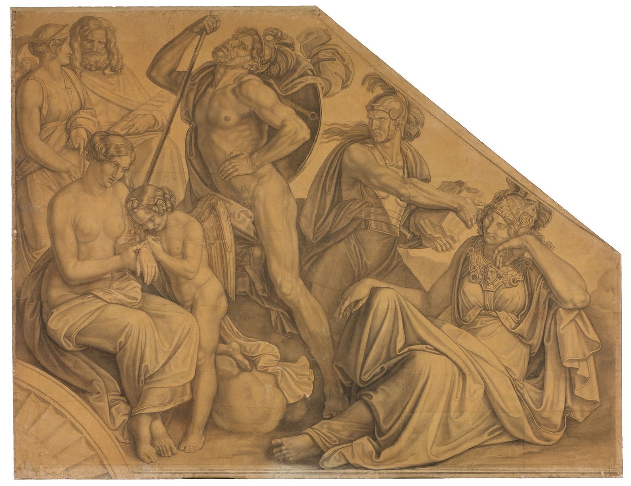 Aphrodite und Ares von Diomedes verwundet. Karton zu den Deckenbildern der Münchner Glyptothek 作： ピーター・フォン・コーネリアス