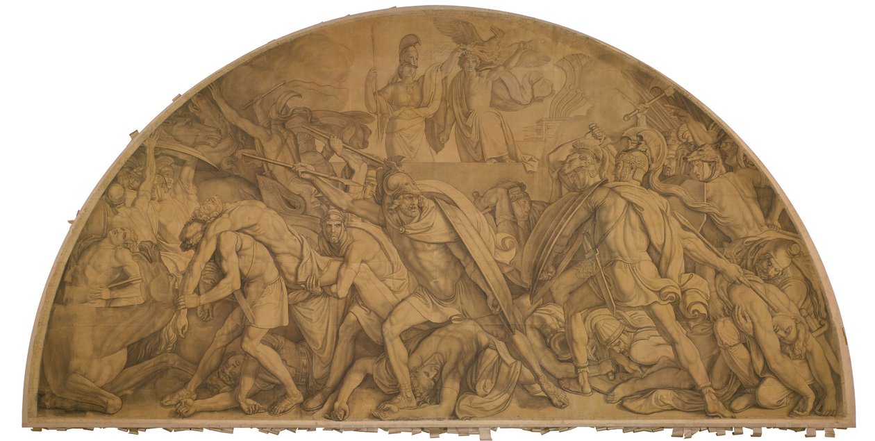 Der Kampf um den Leichnam des Patroklos, Bogenfeld. Karton zu den Deckenbildern der Münchner Glyptothek 作： ピーター・フォン・コーネリアス