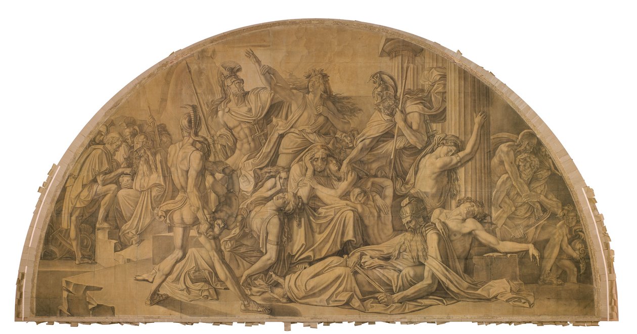 Der Untergang Trojas, Bogenfeld. Karton zu den Deckenbildern der Münchner Glyptothek 作： ピーター・フォン・コーネリアス