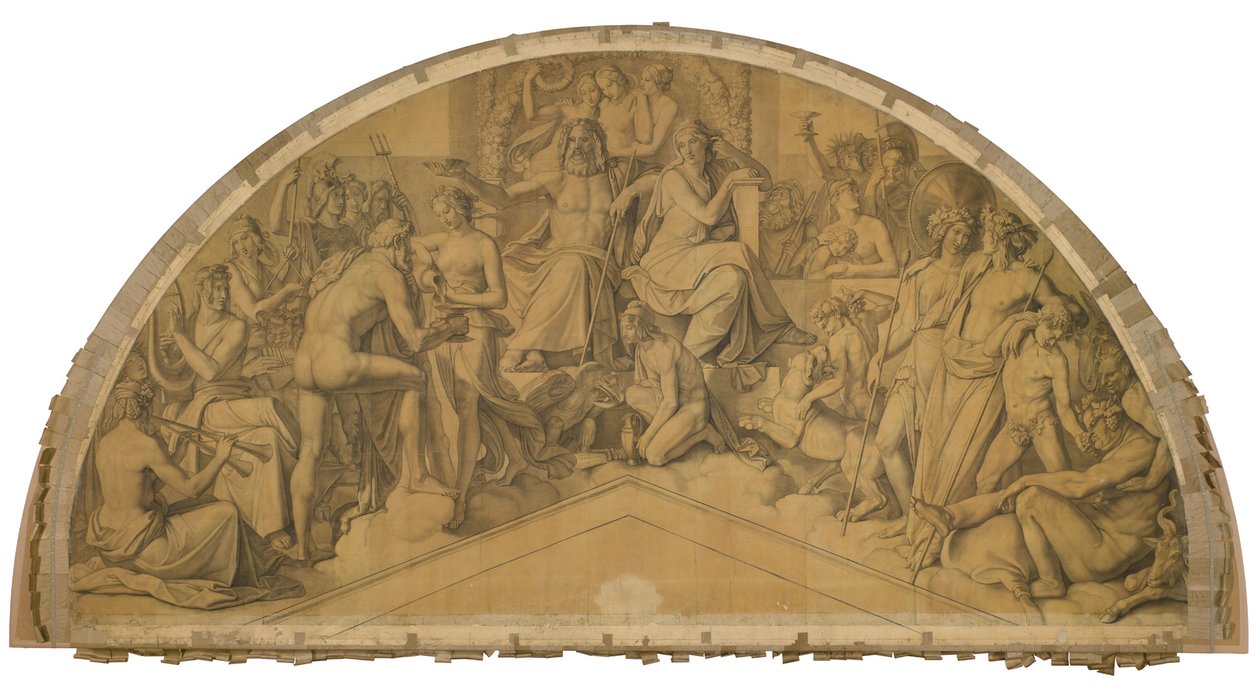 Die Aufnahme des Herakles in den Olymp, Bogenfeld. Karton zu den Deckenbildern der Münchner Glyptothek 作： ピーター・フォン・コーネリアス