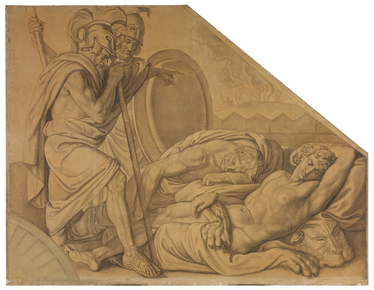 Nestor und Agamemnon wecken Diomedes. Karton zu den Deckenbildern der Münchner Glyptothek 作： ピーター・フォン・コーネリアス