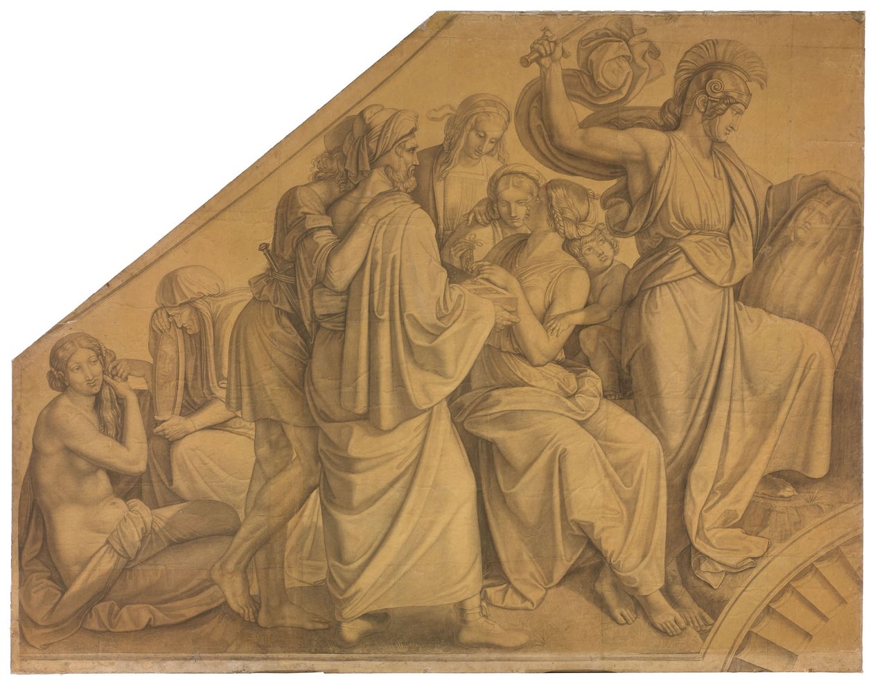 Odysseus entdeckt Achill unter den Töchtern des Lykomedes. Karton zu den Deckenbildern der Münchner Glyptothek 作： ピーター・フォン・コーネリアス