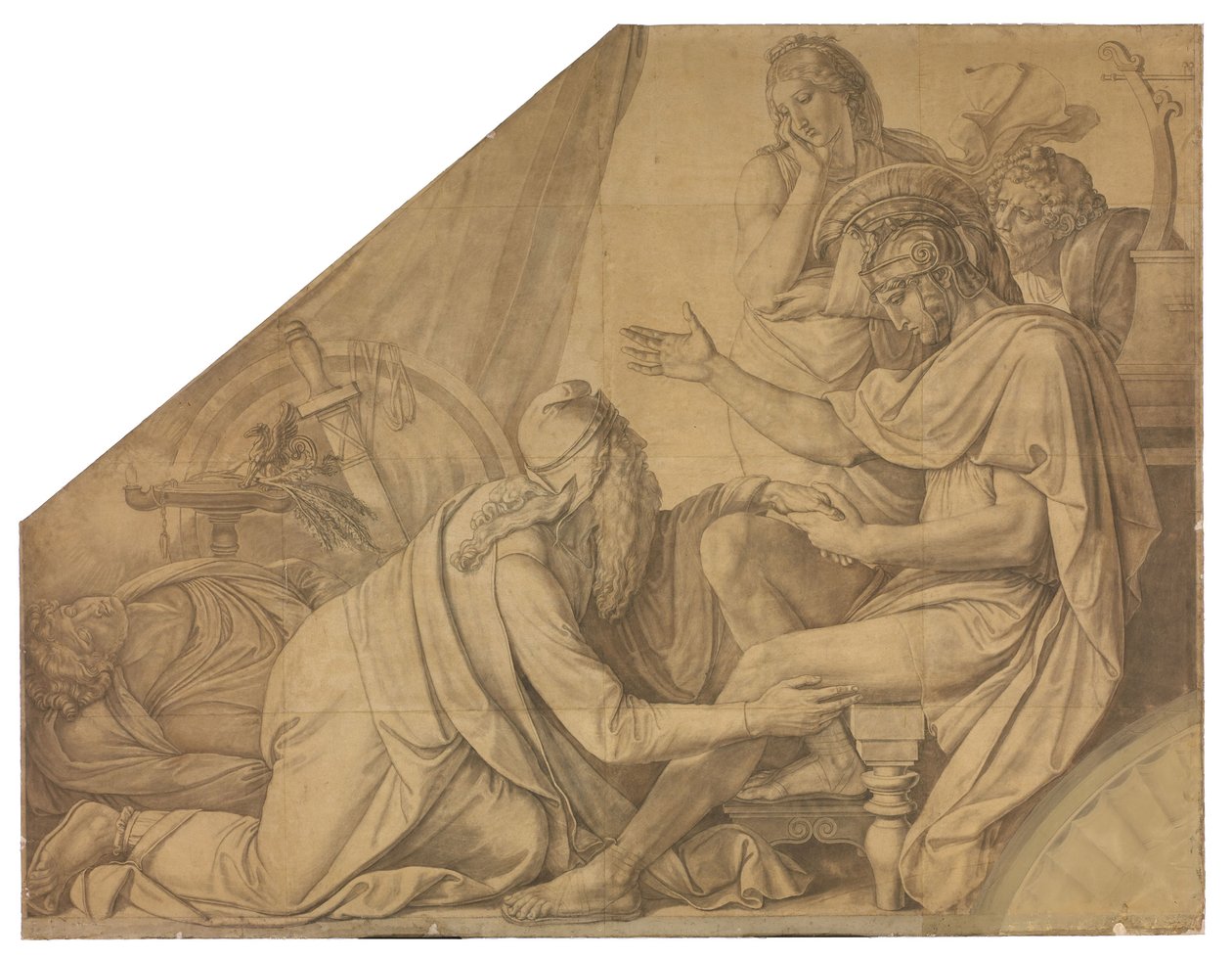 Priamos bittet Achill um den Leichnam seines Sohnes Hektor. Karton zu den Deckenbildern der Münchner Glyptothek 作： ピーター・フォン・コーネリアス