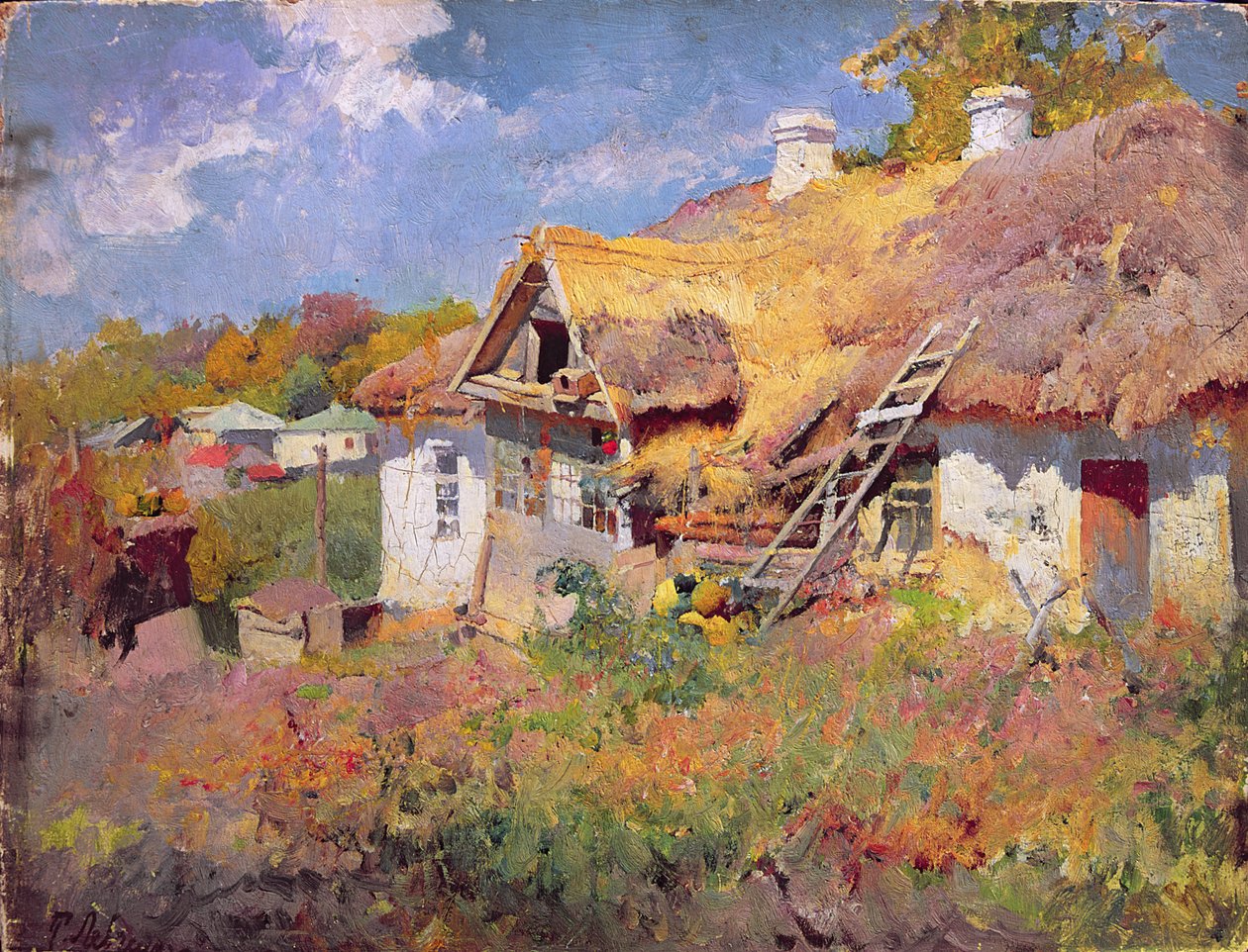 ウクライナのコテージ、1906年（段ボールに油彩） 作： ペトル・レフチェンコ