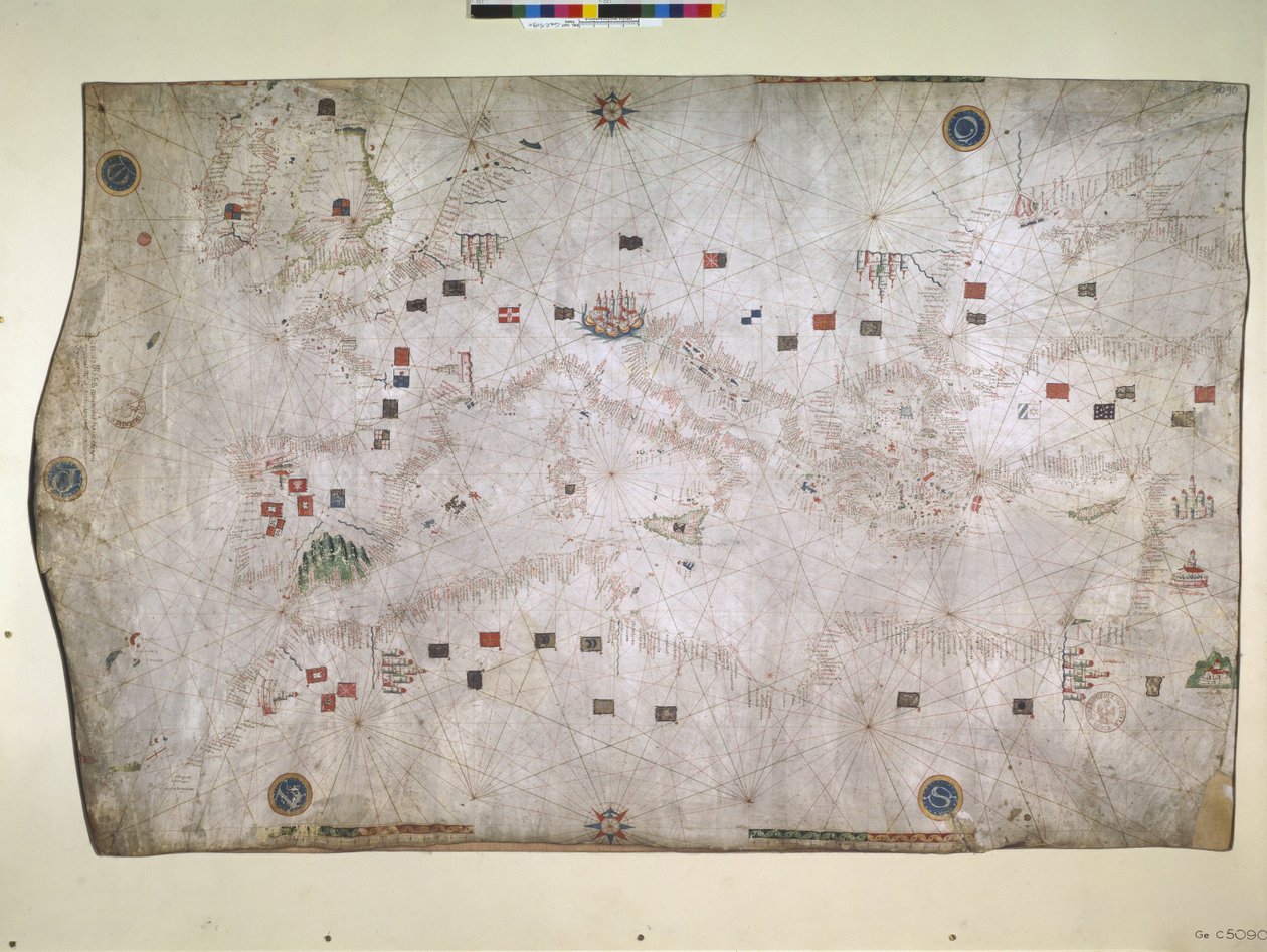 北東大西洋、地中海、黒海の海図 作： ペトルス・ロゼッリ