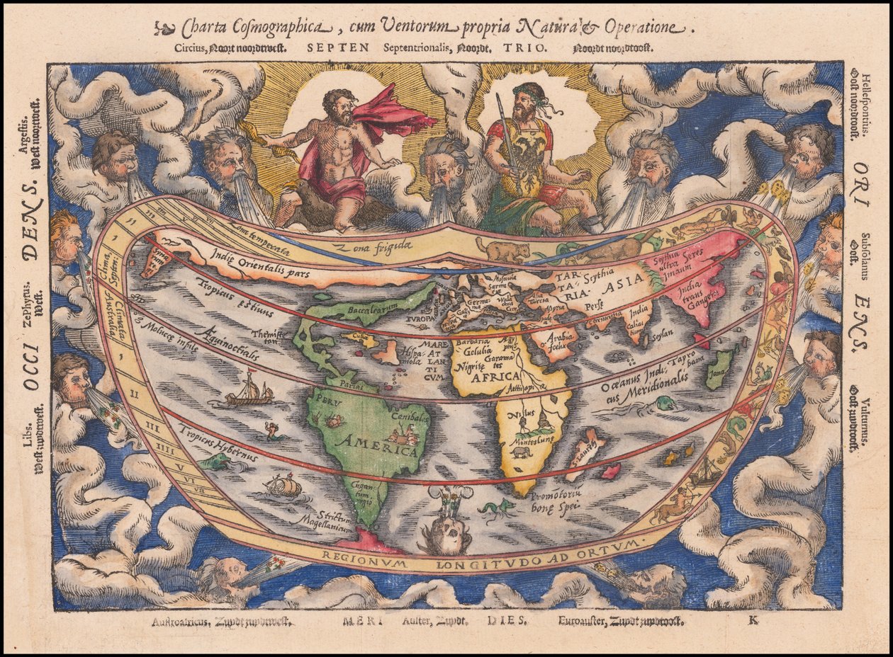 1544年地図 - 『宇宙地理憲章』、自然界と運行に関する憲章 作： ピーター・アピアヌス