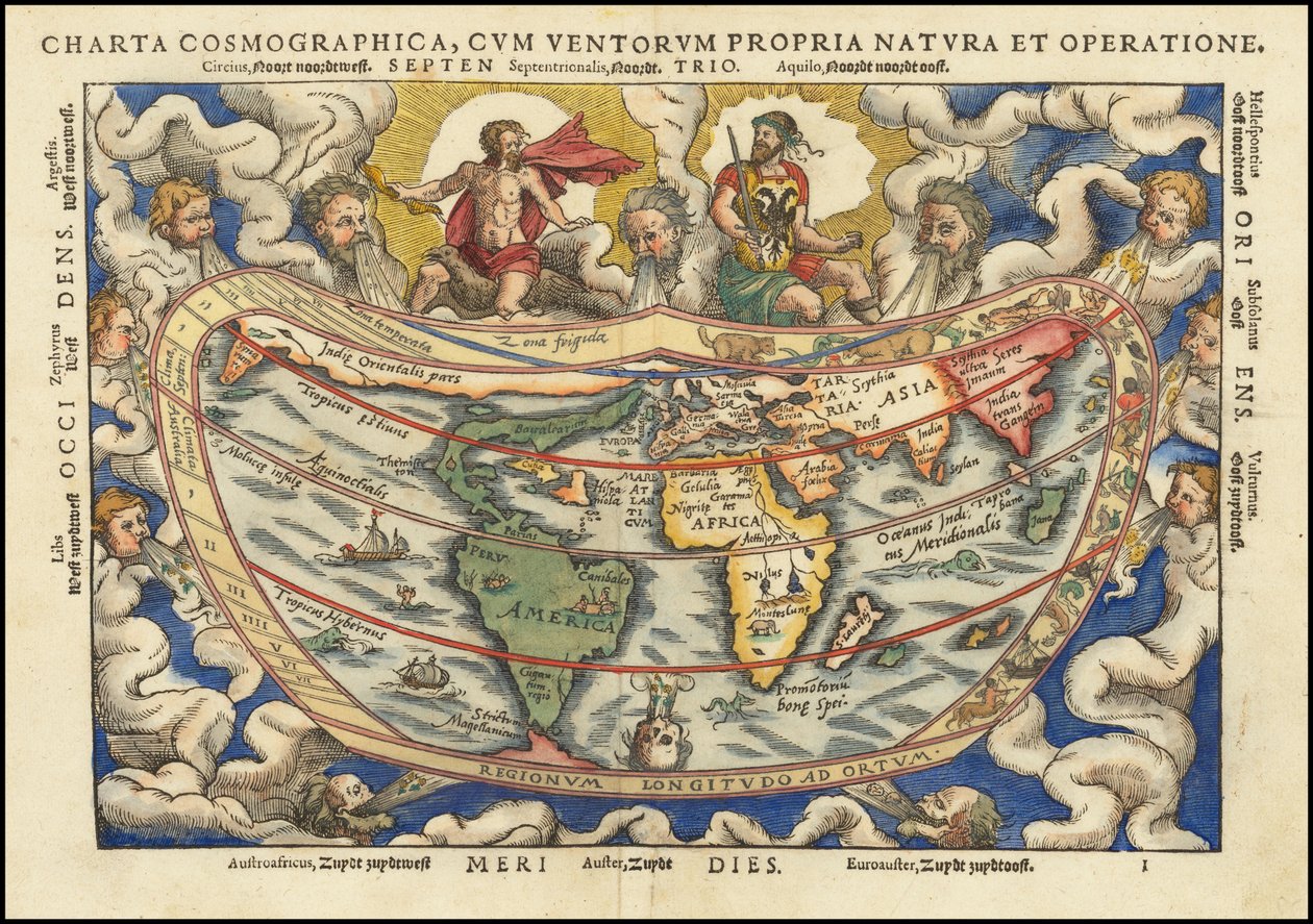 1553年の世界地図 - Charta Cosmographica, Cum Ventorum Propera