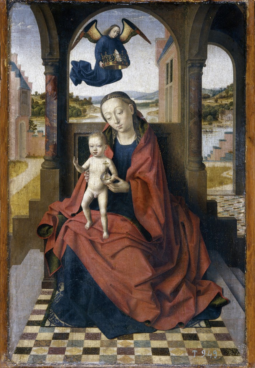 聖母子 - ペトリュス・クリストゥス (1410/20-1476) による絵画、木に油彩 (49x34 cm)、1460年頃 - (聖母子 - ペトリュス・クリストゥスによる木に油彩 作： ピーター・クライスト