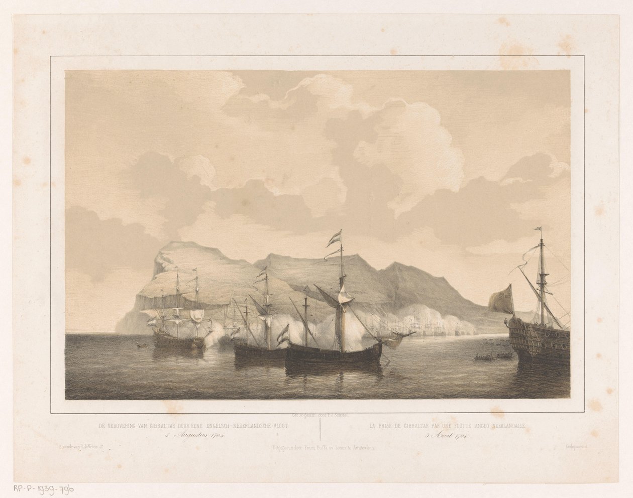 ジブラルタルの征服 英蘭艦隊によるジブラルタルの征服 1704 年 8 月 3 日 / La Prize de Gibraltar par un flotte Anglo-Neerlandaise (オブジェクトのタイトル) 作： ピーター ヨハネス ショーテル