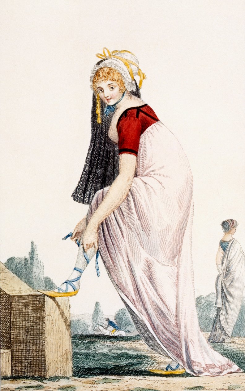 ギリシャスタイルの夏の服装の若い女性、1700、「Modes et Manieres du Jour a Paris」のイラスト 作： フィリベール・ルイ・デビューコート