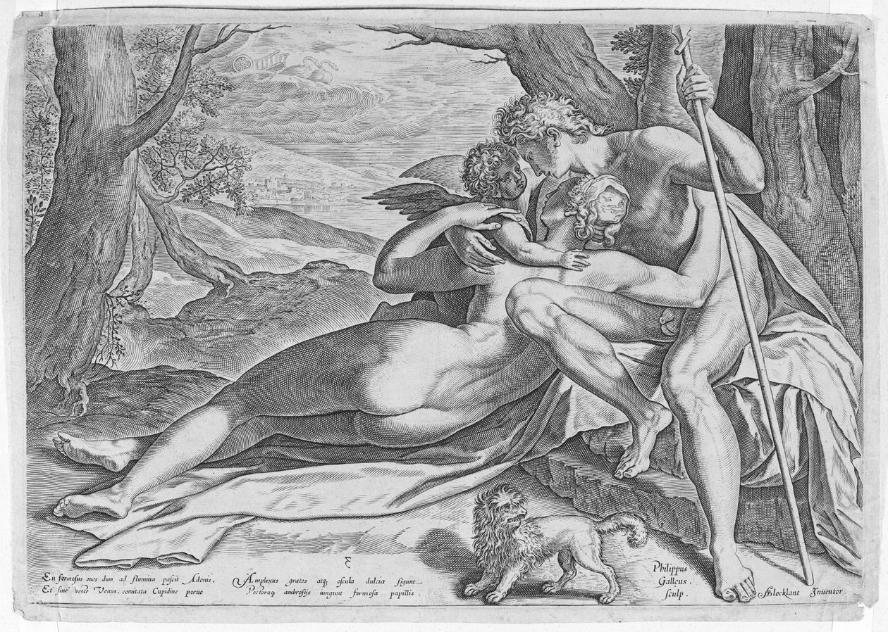 ヴィーナスとアドニス、シリーズ「アドニスの物語」より。 1579 年。 1579年。 作： フィリップ・ガル