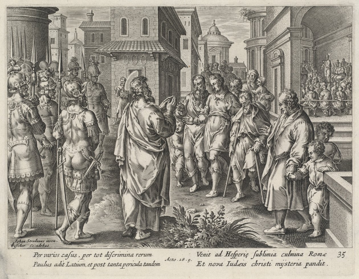ローマで説教する聖パウロ 作： Jan van derStraetの後のPhilipGalle