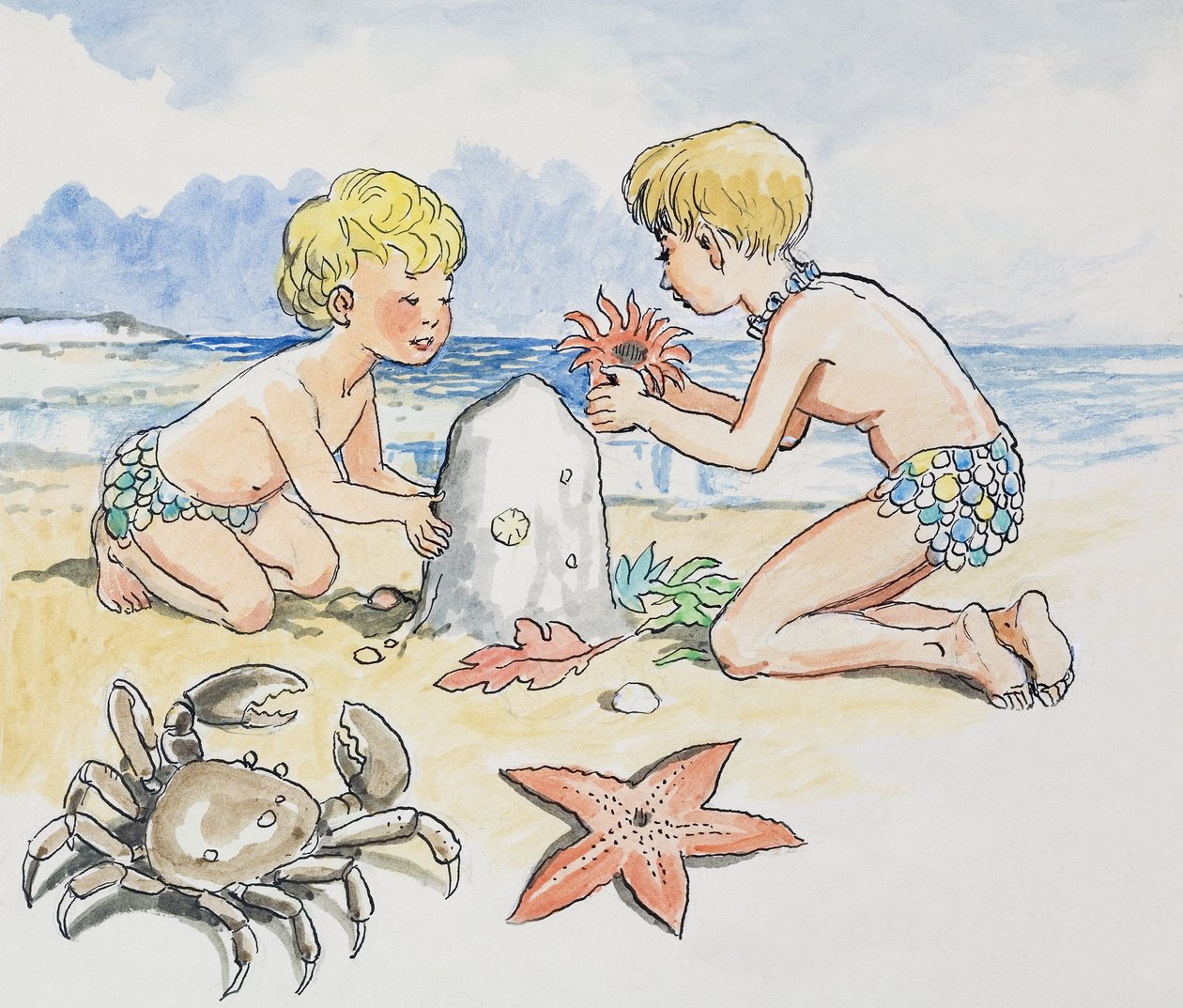 チャールズ・キングズレー著「The Water Babies」より「By the Sea」挿絵 作： フィリップ・メンドーサ