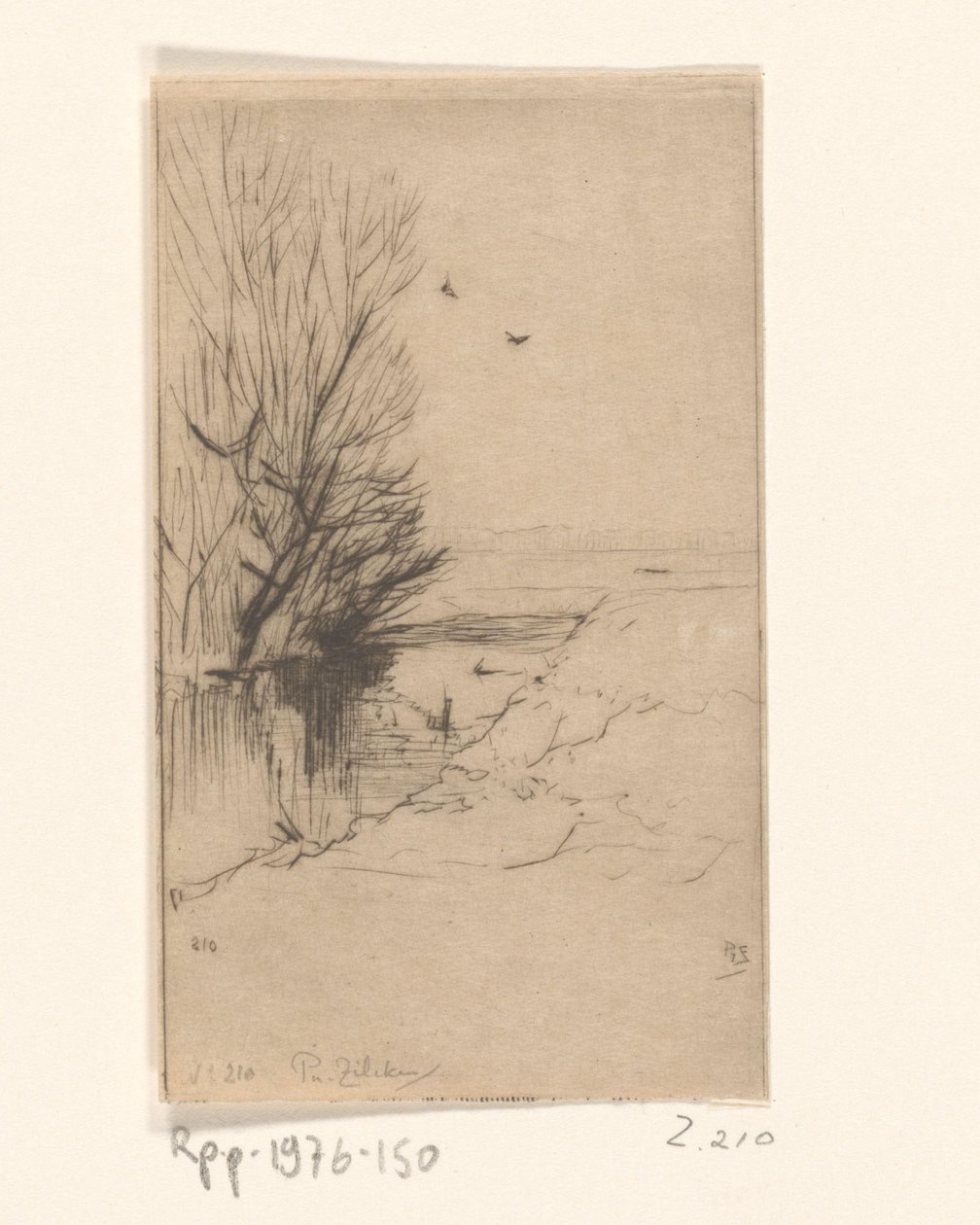 小川と木々のある風景 Croquis de Paysage (原題) 作： フィリップ・ジルケン（アーティストによる署名）