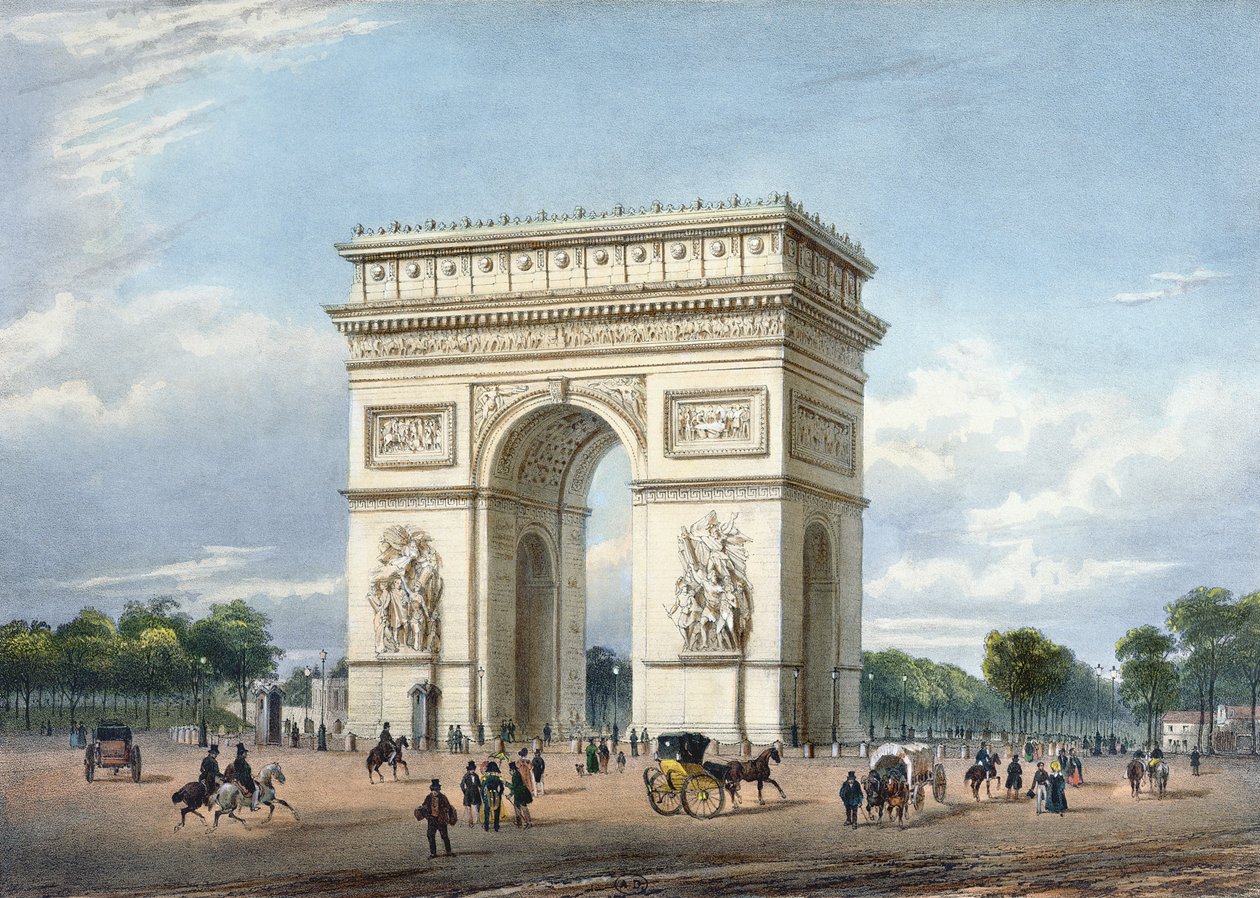 凱旋門とエトワール広場、「Promenades dans Paris et ses environons」のイラスト、1840年頃 作： フィリップ・ブノア