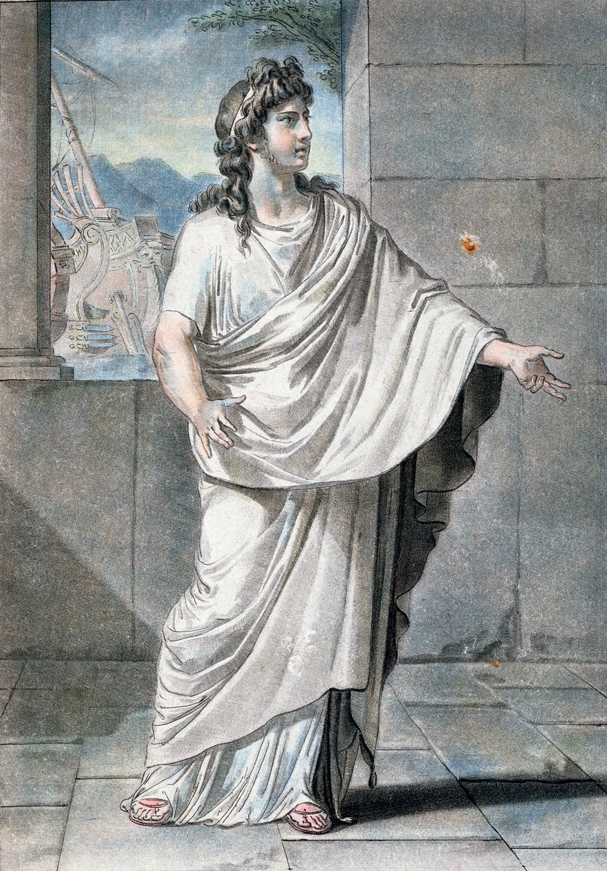 オレステス、ピエール・ミシェル・アリックス（1762-1817）1802によって彫刻された「すべての国の衣装と劇場に関する研究」からのジャン・ラシーヌによる「アンドロマケ」の衣装 作： フィリップ・チェリー