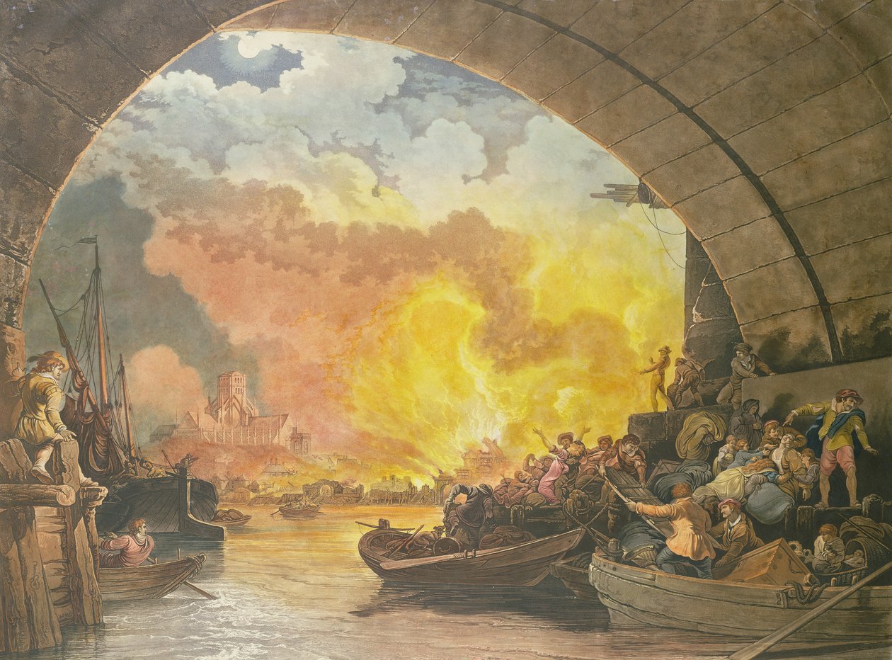 1799年にロンドンの大火、JCスタドラー（fl.1780-1812）によって彫刻（アクアチント） 作： フィリップ・ジャック・ド・ルーテルブール