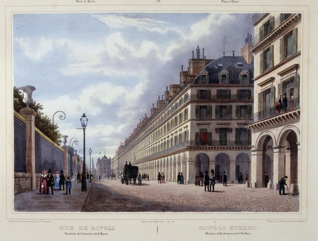 リヴォリ通り - Jacottet et Benoist編『Promenade dans Paris et ses environs』所収。Gihaut 作： フィリップ・ブノア