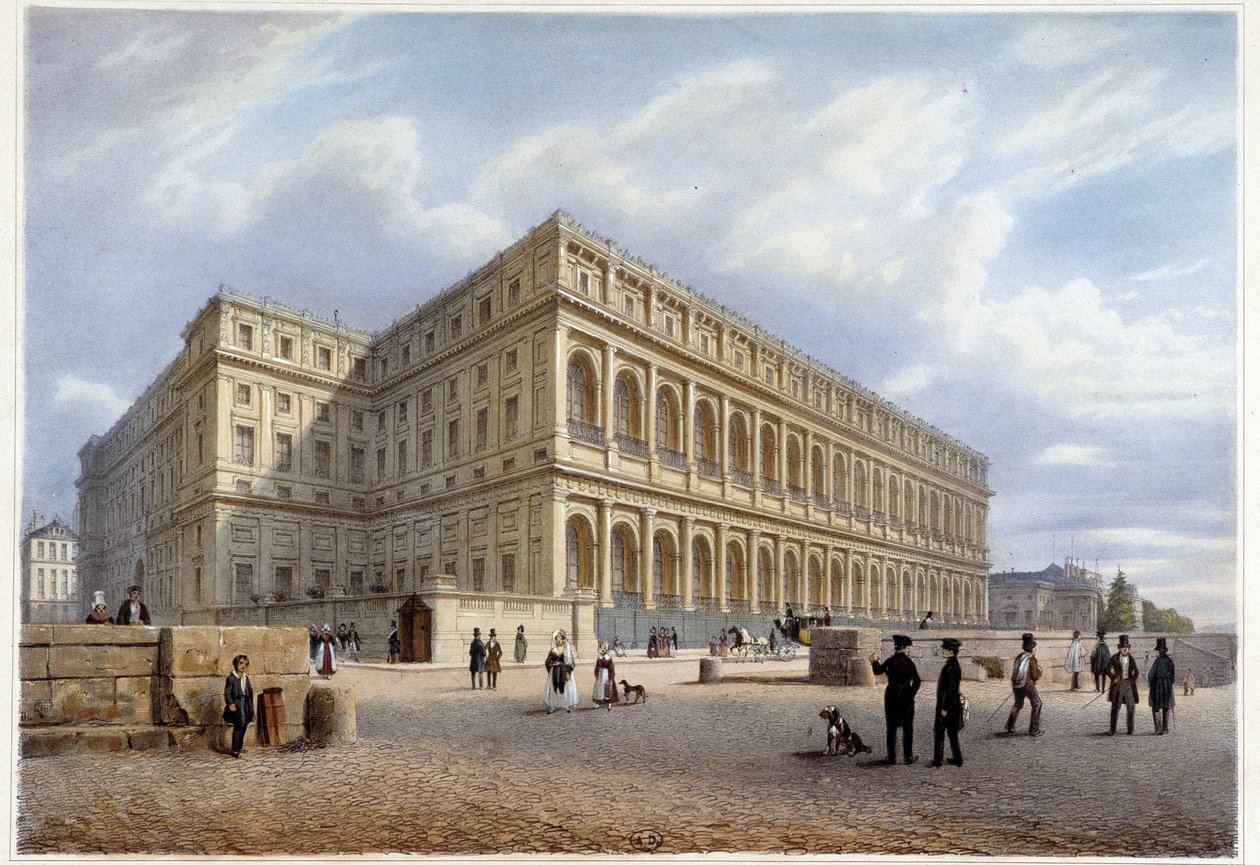 オルセー宮殿の眺め（1840年頃、ジャコテとブノワが設計した「Promenade dans Paris et ses environs」より 作： フィリップ・ブノア