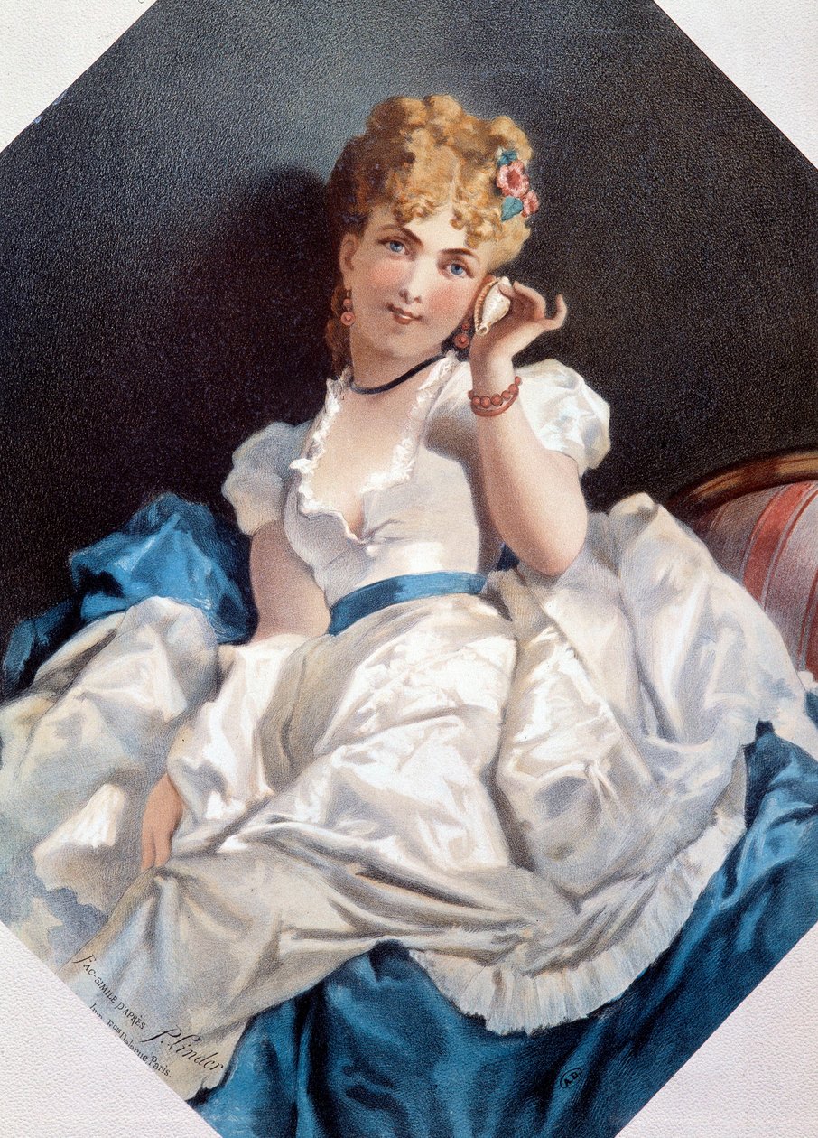 フィリップ・ジャック・リンダーのリトグラフ「貝殻の女」（1835-?19世紀 個人蔵 作： フィリップ・ジャック・リンダー