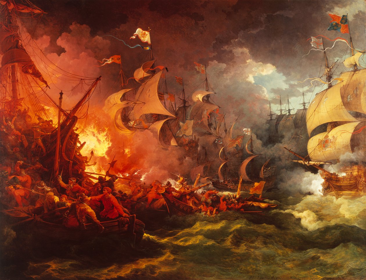 スペイン艦隊の敗北、1588年8月8日 作： フィリップ・ジャック・ド・ルーテルブール