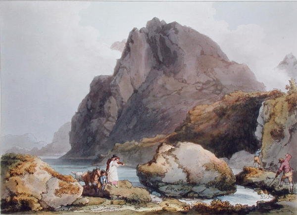 1805年に出版された「The Romantic Picturesque Scenery of England and Wales」のLlyn Ogween（カラー彫刻）。 作： フィリップ・ド（後）ルーサーブール