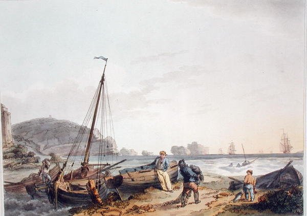 The Needles, Isle of Wight, 「The Romantic and Picturesque Scenery of England and Wales」（1805年出版）より（カラー彫刻）。 作： フィリップ・ド（後）ルーサーブール