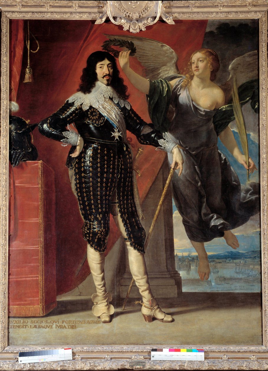 ルイ13世（1601-1643）の足元の肖像は、ヴィクトリーが冠をかぶっています。フィリップ・ド・シャンパーニュ（1602-1674）による絵画 作： フィリップ・ド・シャンペーン