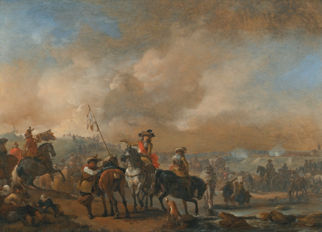 移動中の騎兵、包囲下の要塞 作： Philips Wouwerman