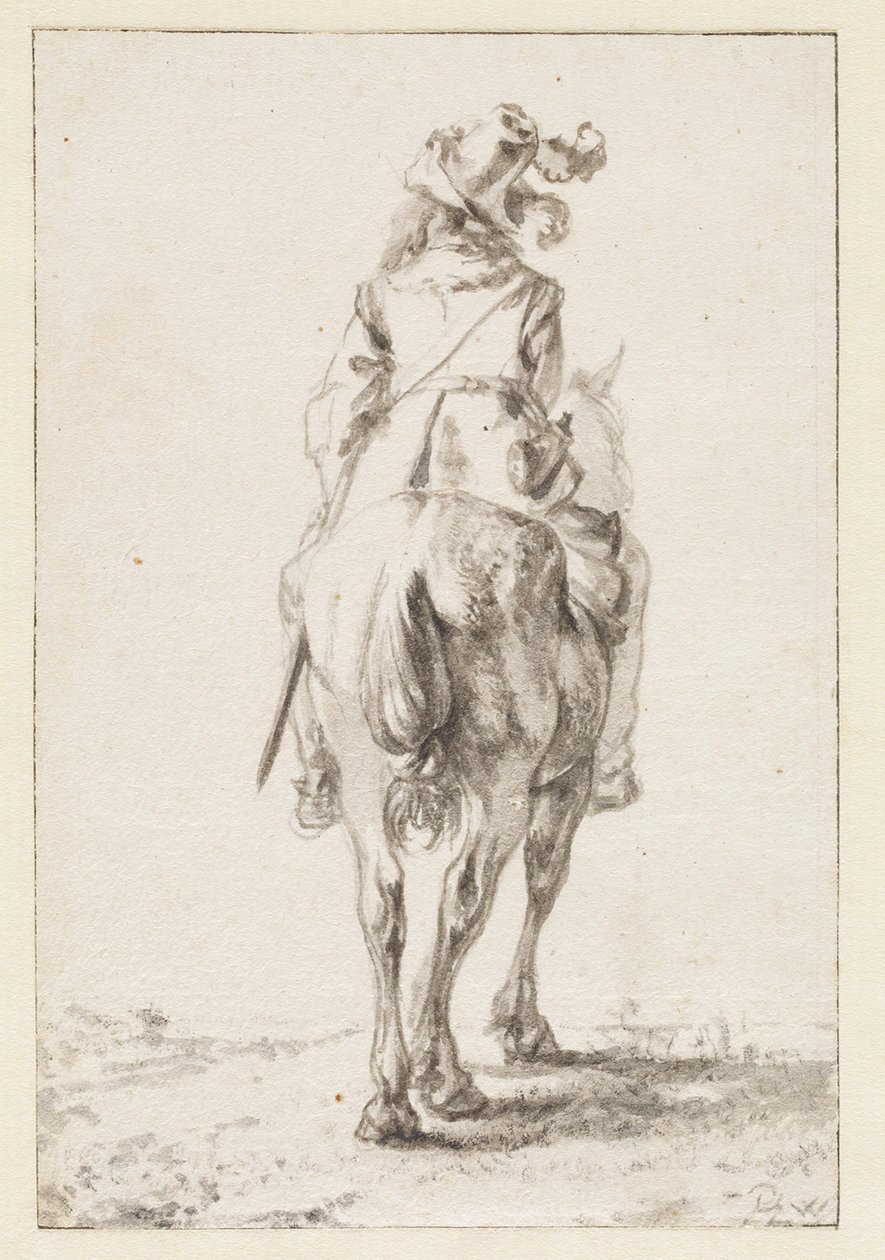 後ろから見た馬上の騎手 作： Philips Wouwerman