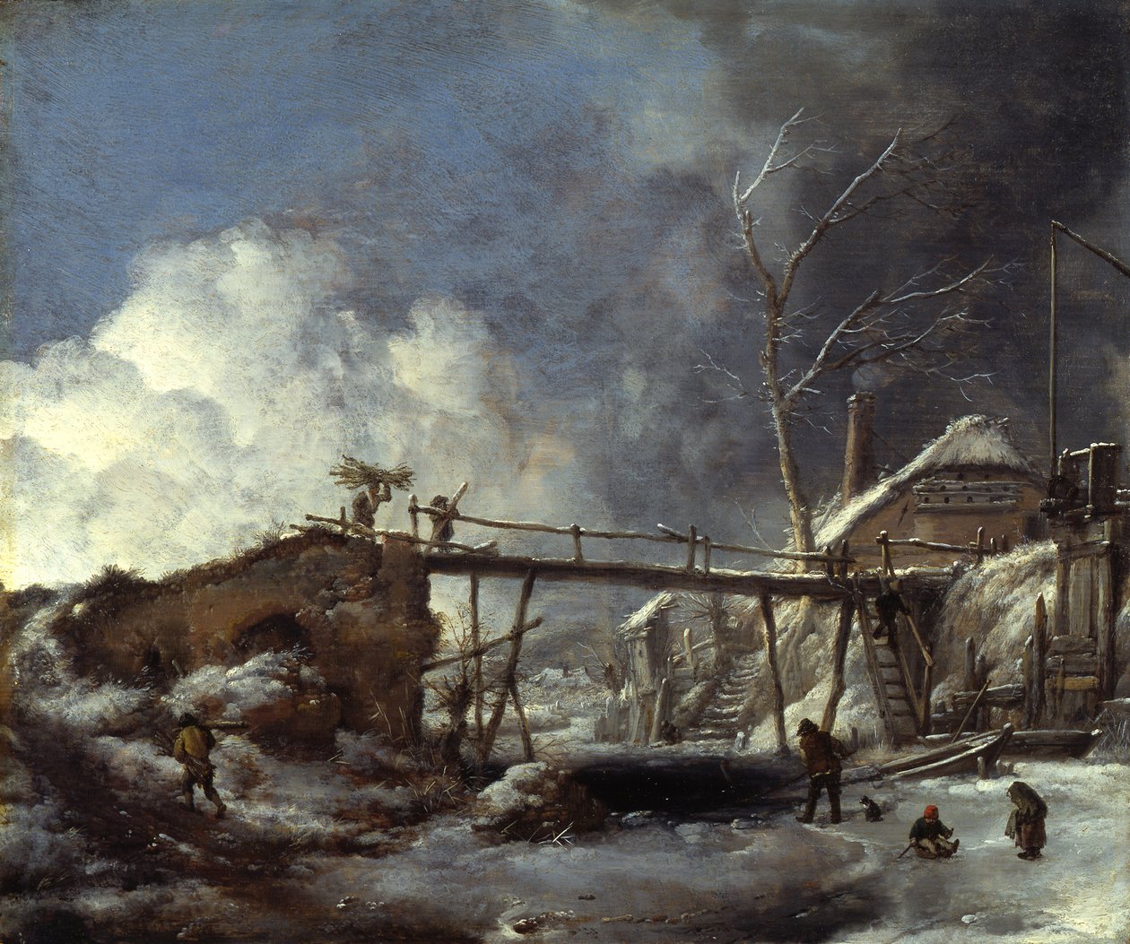 木橋のある冬景色 作： Philips Wouwerman