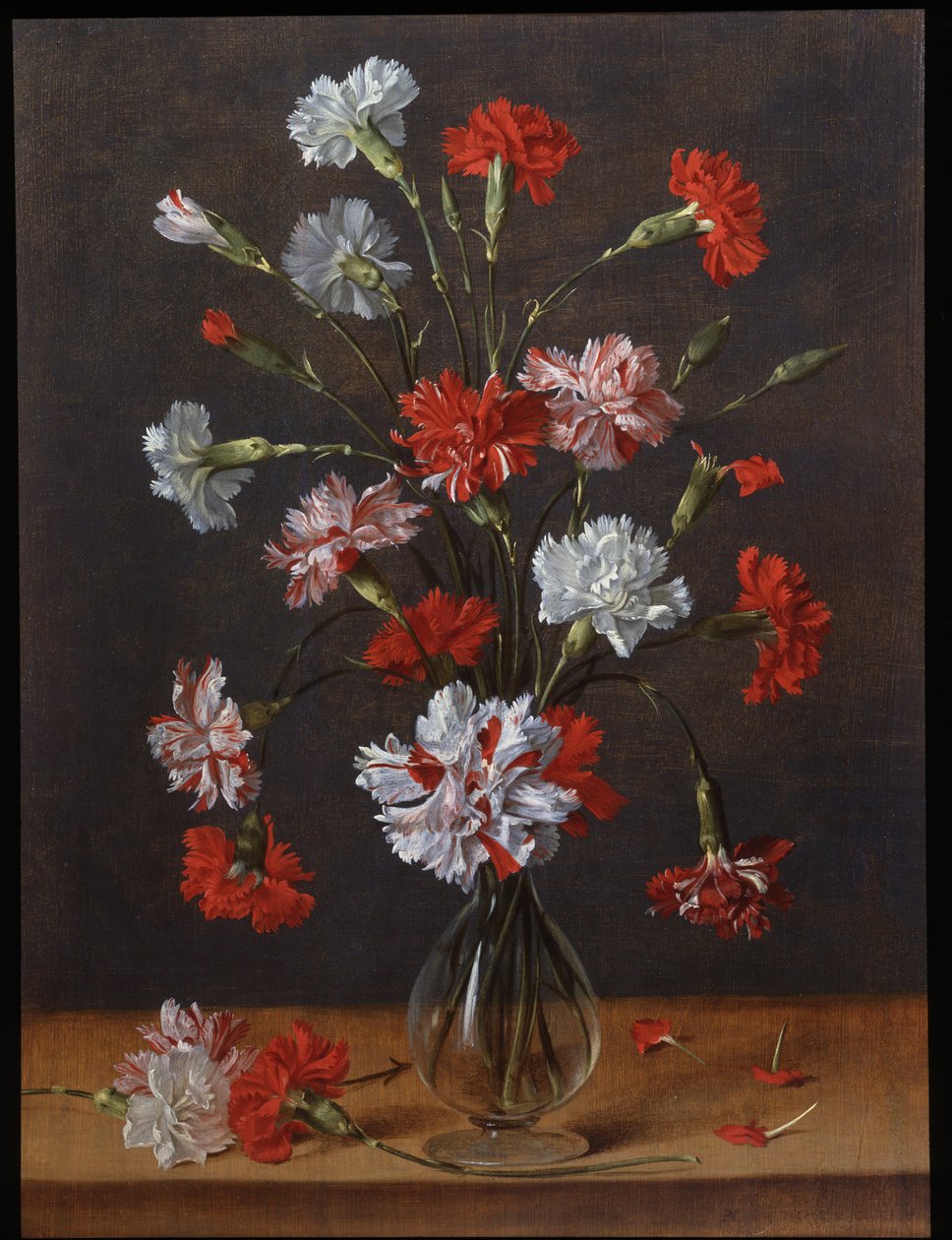 ガラスの花瓶に入ったカーネーションの花束 1600-1700年頃 パネルに油彩 作： ジョバンニアントニオダペサロ