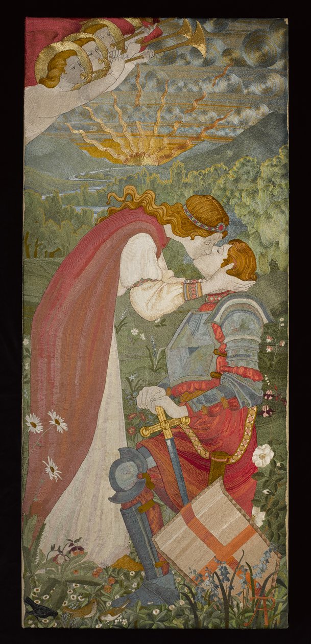 ウナにキスされた鎧の聖ジョージ、1914年（絹と金の刺繍） 作： フィービーアンナトラクエア
