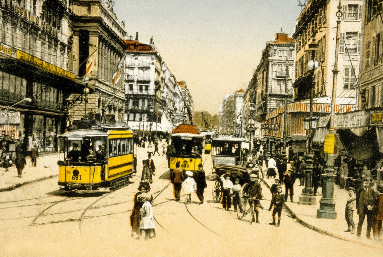 路面電車のあるカンヌビエール、マルセイユ、フランス、c。 1900年（写真） 作： 写真家フランス人